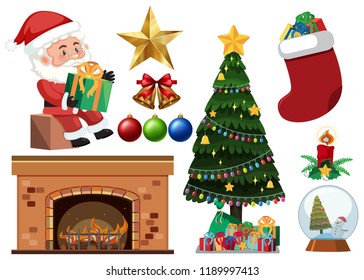 Set of christmas objects illustration