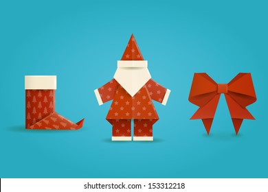 Set of christmas origami, vector illustration, eps10