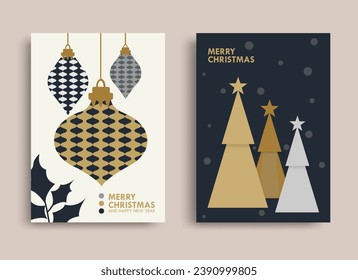 Set of Christmas ornament and Christmas trees. Dark theme Vector illustration concepts for graphic and web design, social media banners, and marketing material.