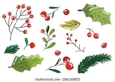 Set of christmas ornament watercolor design. Christmas and Happy New Year