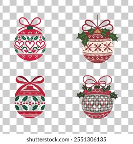 Set of Christmas Ornamental Vector Icons on a Transparent Background