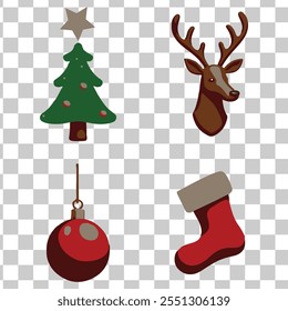 Set of Christmas Ornamental Vector Icons on a Transparent Background