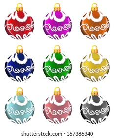 Set of Christmas ornaments with abstract snow pattern.