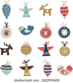 Conjunto de adornos y decoraciones navideños