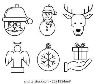 conjunto de adornos de navidad icono vector en estilo de línea o navidad Juego de iconos