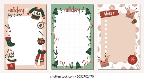 Set of Christmas ornaments stationery for notes, tasks, to do list, organizer and planner