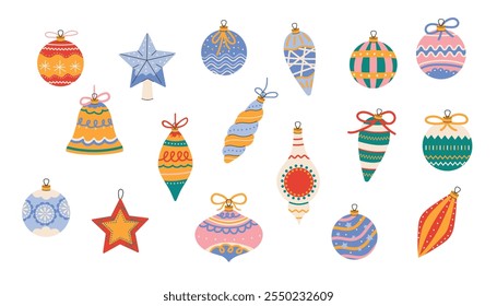 Set of Christmas ornaments. Vector illustration in flat style.