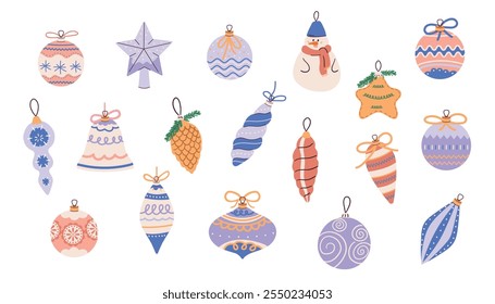 Set of Christmas ornaments. Vector illustration in cartoon style.