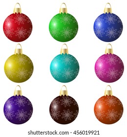 A set of Christmas ornaments vector illustration. Christmas balls isolated on white background