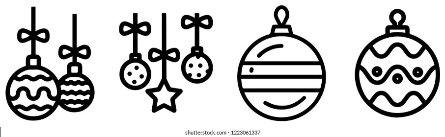 Set of Christmas Outlined balls icon. Line art.