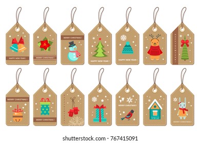 Set of christmas paper labels . Flat style vector .