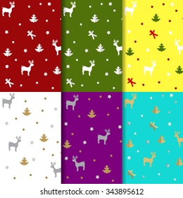 set of Christmas paper patterns of stars, reindeer, Christmas trees and gingerbread men