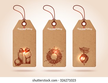 Set of christmas paper tags. Vector illustration