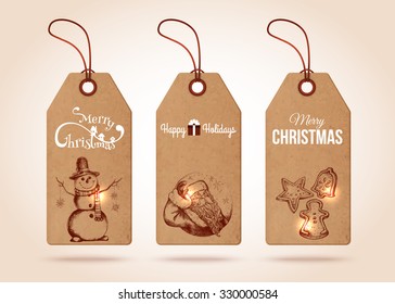  Set of christmas paper tags. Vector illustration