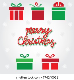 Set of Christmas parcel package icons in decorative wrapping paper with bows and ribbons vector isolated.Flat style vector illustration .