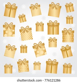 Set of Christmas parcel package icons in decorative wrapping paper with bows and ribbons vector .Flat style vector illustration .