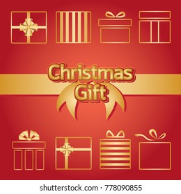 Set of Christmas parcel package icons in decorative wrapping paper with bows and ribbons vector isolated.Flat style vector illustration .