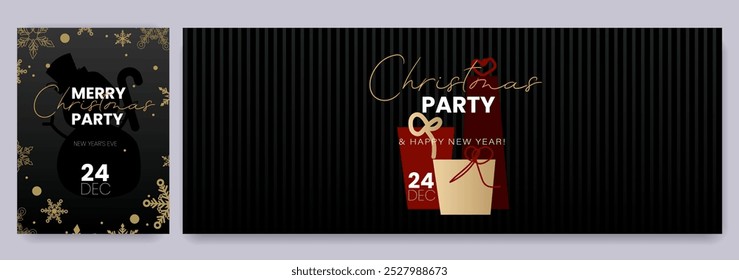 Set Christmas Party 2025. Pôster de celebração de fundo 3D para o Feliz Natal e Feliz Ano Novo. Padrões de modelo para anúncios, Web, mídia social, cartazes, banners, capas.