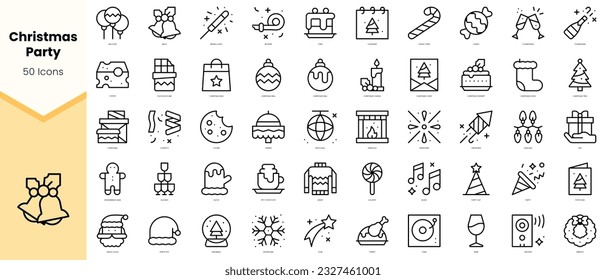 Set of christmas party Icons. Simple line art style icons pack. Vector illustration