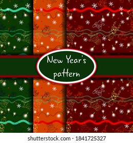 Set of Christmas patterns in different colors with Santa Claus and deer

