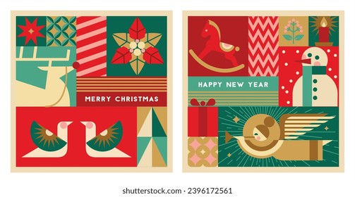 Set of Christmas patterns and elements.  Christmas gift wrapper or advent calendar  design.