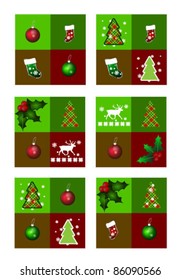 Set of Christmas patterns with Nordic pattern, tartan, holly berries and xmas symbols