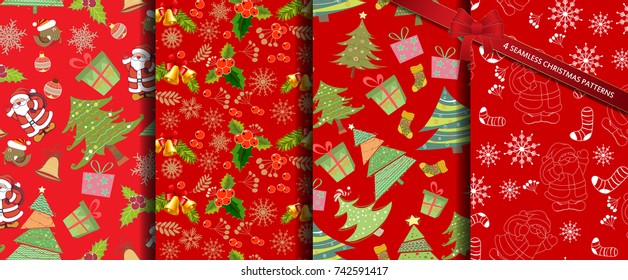 set christmas patterns seamless vectors