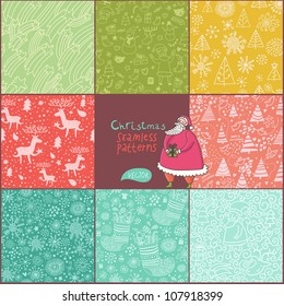 Set of christmas patterns (seamlessly tiling). Can be use for Christmas card design