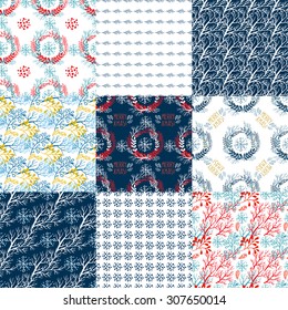 Set of Christmas patterns in the style of Hand Drawn