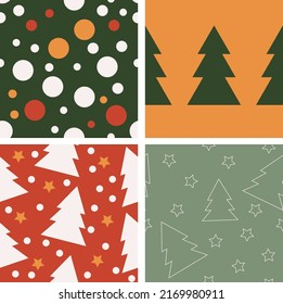 Set of christmas patterns. Winter holiday design, Wrapping paper, christmas trees and stars