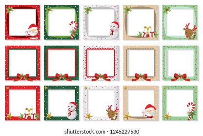 Set Of Christmas Photo Frame Vector Cartoon Design, Cute Christmas Border Design Decoration With Santa Claus. 