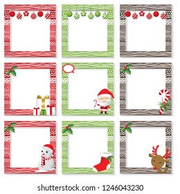 Set Of Christmas Photo Frame Vector Cartoon Design, Cute Christmas Border Design Decoration.