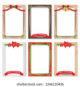 Set Of Christmas Photo Frame Vector Cartoon Design, Cute Christmas Border Design Decoration.