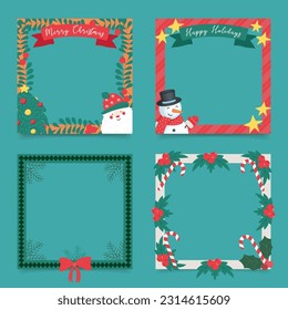 Set of Christmas photo frame vector Cartoon Design, Cute Christmas border design decoration with Santa Claus.