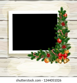 Set of Christmas photo frames. Collection of frames for festive photos with decorations. Vector illustration