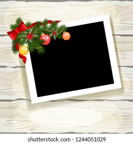 Set of Christmas photo frames. Collection of frames for festive photos with decorations. Vector illustration