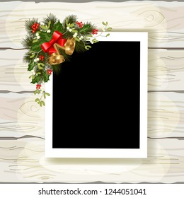 Set of Christmas photo frames. Collection of frames for festive photos with decorations. Vector illustration