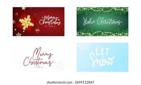 Conjunto de Navidades Marco de pino y Navidades alegres Anuncio de caligrafía, diseño moderno plano, Vector de ilustración EPS 10 