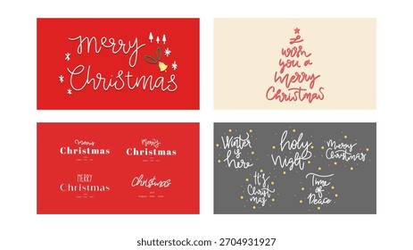 Set of Christmas Pine Frame and Merry Christmas Calligraphy Banner,  Flat Modern design , illustration Vector EPS 10 