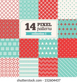 Set of Christmas pixel patterns