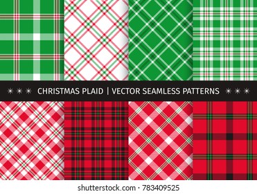 Set of christmas plaid and tartan seamless patterns. Vector backgrounds