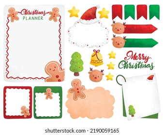 Set Of Christmas Planner Journal In Digital Water Color Vector Illustration