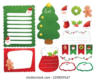 Set of Christmas Planner Journal in Digital Water Color Vector Illustration