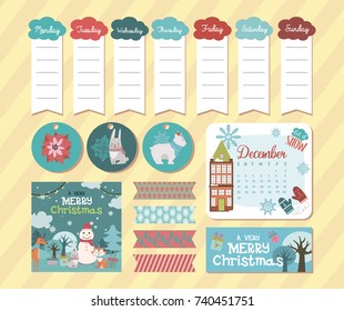 Set of christmas planner and stickers for creating holiday mood. Vector illustration