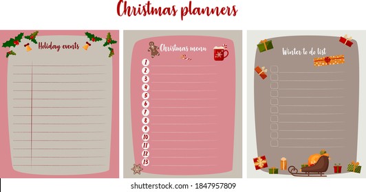 Set of Christmas planners.
Menu, event planning and what to do in winter