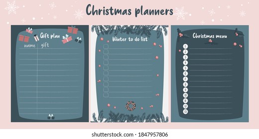 Set of Christmas planners.
Menu, gift planning and what to do in winter.