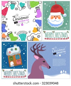 Set of Christmas post card templates. Designed text. Vector illustration.