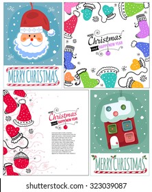 Set of Christmas post card templates. Designed text. Vector illustration.