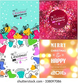Set of Christmas post card templates. Designed text. Vector illustration.