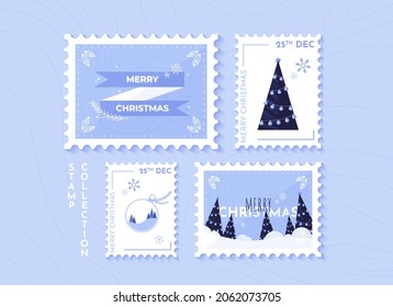 Set Christmas postage stamps. Colorful vector illustration. Flat design 